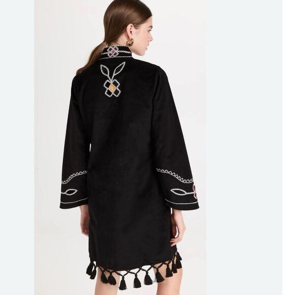 Figue Catalina Dress In Black Corduroy Floral Print Tassels Size XS - Picture 12 of 15